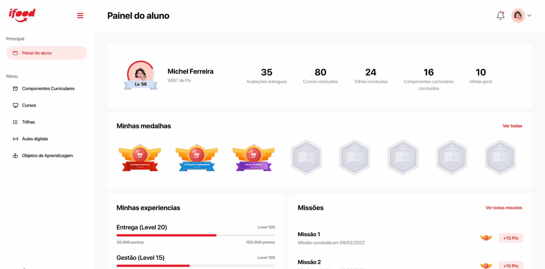 Painel de Gamificação - visão desktop